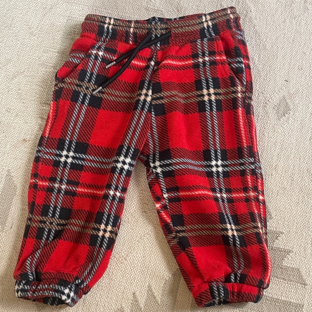 Mini Rodini Red and Black Plaid Fleece Pants